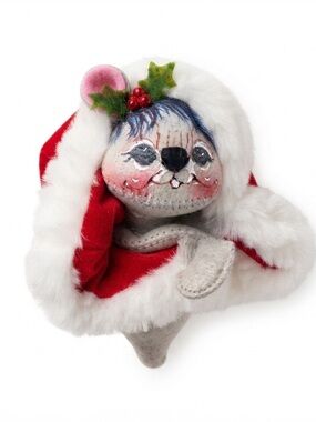 Vintage 1990 Annalee Mobiltee Christmas Mouse Santa Stocking Figurine 9"